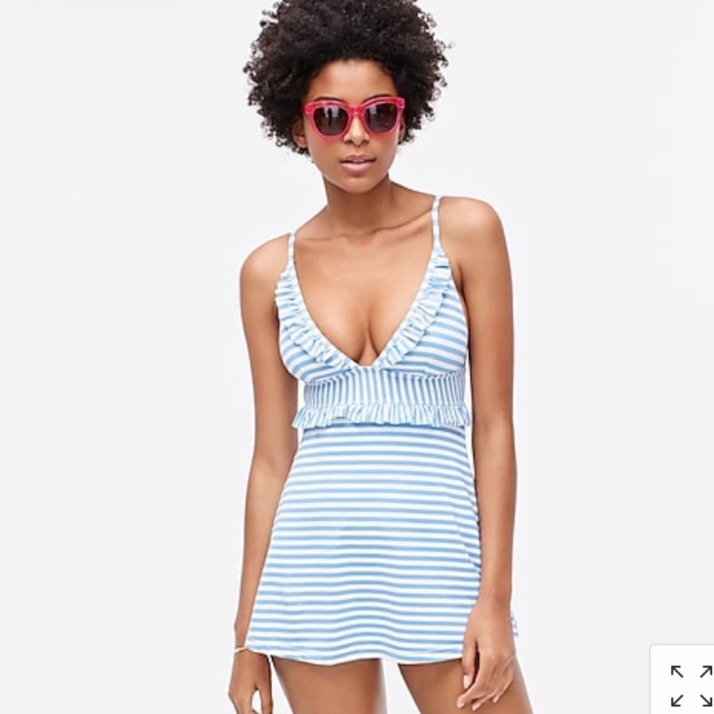 J. Crew Ruffle Swim Dress in mixed stripe